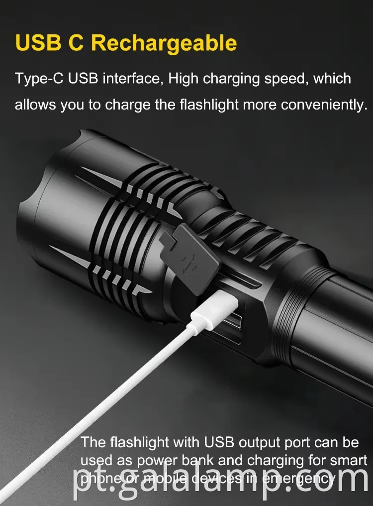 Zoom de alta potência, exibição digital forte forte, multifuncional e multi -nível ajustável lanterna